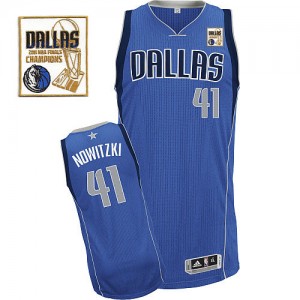 Maillot Authentic Dallas Mavericks NBA Road Champions Patch Bleu royal - #41 Dirk Nowitzki - Homme