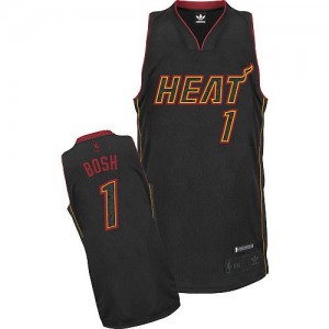 Maillot Adidas Fibre de carbone noire Fashion Authentic Miami Heat - Chris Bosh #1 - Homme