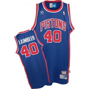 Maillot NBA Detroit Pistons #40 Bill Laimbeer Bleu Adidas Authentic Throwback - Homme