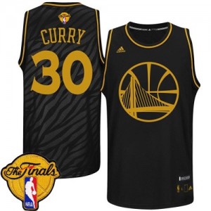 Maillot NBA Golden State Warriors #30 Stephen Curry Noir Adidas Authentic Precious Metals Fashion 2015 The Finals Patch - Homme