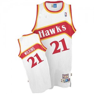 Maillot NBA Blanc Dominique Wilkins #21 Atlanta Hawks Throwback Authentic Homme Adidas