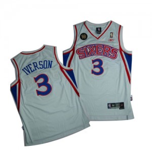 Maillot Authentic Philadelphia 76ers NBA 10TH Throwback Blanc - #3 Allen Iverson - Homme