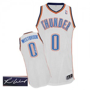 Maillot NBA Authentic Russell Westbrook #0 Oklahoma City Thunder Home Autographed Blanc - Homme