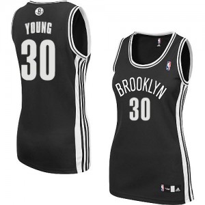 Maillot NBA Brooklyn Nets #30 Thaddeus Young Noir Adidas Authentic Road - Femme