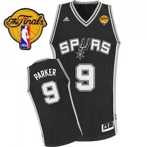 San Antonio Spurs Tony Parker #9 Road Finals Patch Swingman Maillot d'équipe de NBA - Noir pour Homme