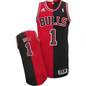 Maillot NBA Chicago Bulls #1 Derrick Rose Noir Rouge Adidas Swingman Split Fashion - Homme