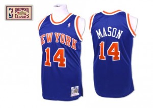 Maillot NBA New York Knicks #14 Anthony Mason Bleu royal Mitchell and Ness Authentic Throwback - Homme