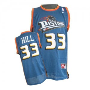 Maillot NBA Detroit Pistons #33 Grant Hill Bleu Nike Authentic Throwback - Homme
