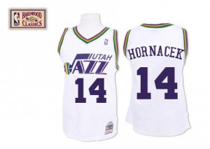 Utah Jazz Mitchell and Ness Jeff Hornacek #14 Throwback Authentic Maillot d'équipe de NBA - Blanc pour Homme