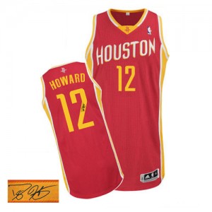 Maillot NBA Rouge Dwight Howard #12 Houston Rockets Alternate Autographed Authentic Homme Adidas