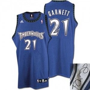 Maillot Adidas Slate Blue Augotraphed Authentic Minnesota Timberwolves - Kevin Garnett #21 - Homme