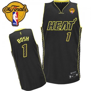 Maillot NBA Miami Heat #1 Chris Bosh Noir Adidas Authentic Electricity Fashion Finals Patch - Homme