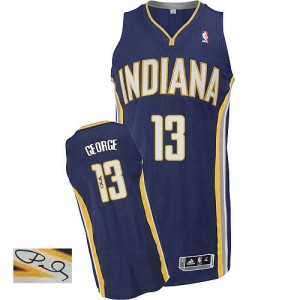 Maillot Adidas Bleu marin Road Autographed Authentic Indiana Pacers - Paul George #13 - Homme