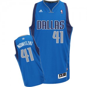 Maillot NBA Dallas Mavericks #41 Dirk Nowitzki Bleu royal Adidas Swingman Road - Enfants