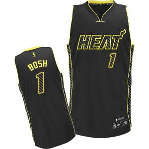 Maillot NBA Miami Heat #1 Chris Bosh Noir Adidas Authentic Electricity Fashion - Homme