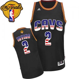 Maillot Authentic Cleveland Cavaliers NBA USA Flag Fashion 2015 The Finals Patch Noir - #2 Kyrie Irving - Homme