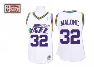 Utah Jazz Mitchell and Ness Karl Malone #32 Throwback Authentic Maillot d'équipe de NBA - Blanc pour Homme