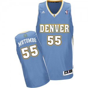 Denver Nuggets Dikembe Mutombo #55 Road Swingman Maillot d'équipe de NBA - Bleu clair pour Homme