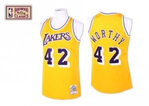 Maillot NBA Or James Worthy #42 Los Angeles Lakers Throwback Authentic Homme Mitchell and Ness
