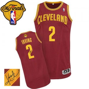Maillot NBA Cleveland Cavaliers #2 Kyrie Irving Vin Rouge Adidas Authentic Road Autographed 2015 The Finals Patch - Homme