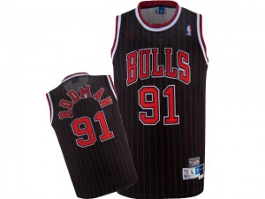Maillot Nike Noir Rouge Throwback Authentic Chicago Bulls - Dennis Rodman #91 - Homme