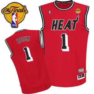 Maillot NBA Rouge Chris Bosh #1 Miami Heat Hardwood Classics Nights Finals Patch Authentic Homme Adidas