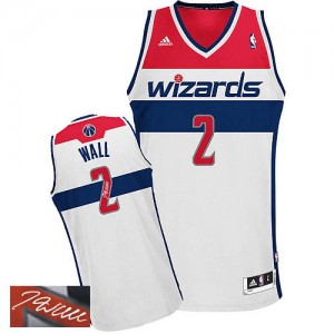 Maillot Adidas Blanc Home Autographed Authentic Washington Wizards - John Wall #2 - Homme