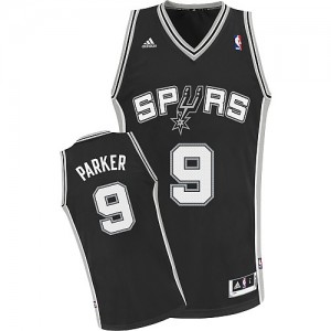 Maillot NBA Noir Tony Parker #9 San Antonio Spurs Road Swingman Enfants Adidas