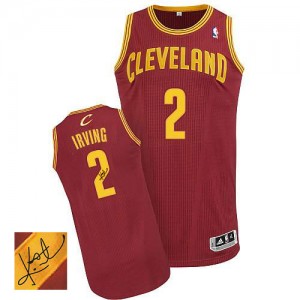 Maillot NBA Cleveland Cavaliers #2 Kyrie Irving Vin Rouge Adidas Authentic Road Autographed - Homme