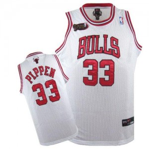 Maillot Authentic Chicago Bulls NBA Champions Patch Blanc - #33 Scottie Pippen - Homme