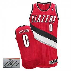 Portland Trail Blazers #0 Adidas Alternate Autographed Rouge Authentic Maillot d'équipe de NBA Peu co?teux - Damian Lillard pour Homme