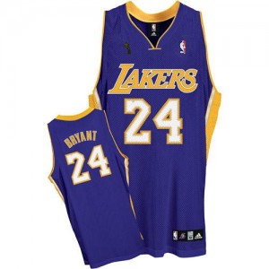 Maillot NBA Los Angeles Lakers #24 Kobe Bryant Violet Adidas Authentic Road Champions Patch - Homme