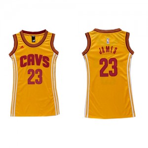 Maillot NBA Or LeBron James #23 Cleveland Cavaliers Dress Authentic Femme Adidas