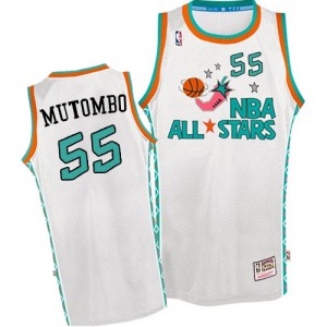Maillot NBA Denver Nuggets #55 Dikembe Mutombo Blanc Mitchell and Ness Authentic Throwback 1996 All Star - Homme