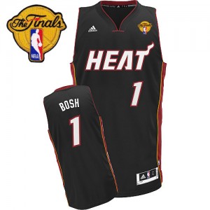 Maillot NBA Miami Heat #1 Chris Bosh Noir Adidas Swingman Road Finals Patch - Homme