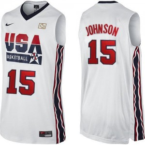Maillot Nike Blanc 2012 Olympic Retro Authentic Team USA - Magic Johnson #15 - Homme