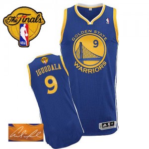 Maillot NBA Golden State Warriors #9 Andre Iguodala Bleu royal Adidas Authentic Road Autographed 2015 The Finals Patch - Homme
