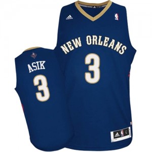 New Orleans Pelicans Omer Asik #3 Road Swingman Maillot d'équipe de NBA - Bleu marin pour Homme