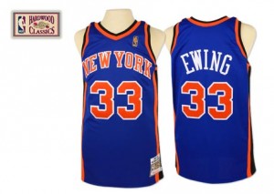 New York Knicks Mitchell and Ness Patrick Ewing #33 Throwback Authentic Maillot d'équipe de NBA - Bleu royal pour Homme