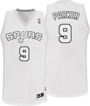 Maillot NBA San Antonio Spurs #9 Tony Parker Blanc Adidas Authentic Winter On-Court - Homme