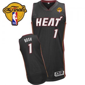 Maillot NBA Noir Chris Bosh #1 Miami Heat Road Finals Patch Authentic Homme Adidas