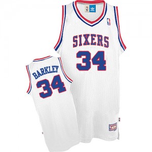 Philadelphia 76ers #34 Adidas Throwback Blanc Authentic Maillot d'équipe de NBA pas cher - Charles Barkley pour Homme