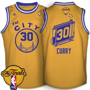 Golden State Warriors Stephen Curry #30 Throwback The City 2015 The Finals Patch Authentic Maillot d'équipe de NBA - Or pour Homme