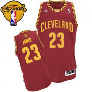 Maillot NBA Cleveland Cavaliers #23 LeBron James Vin Rouge Adidas Swingman Road 2015 The Finals Patch - Homme