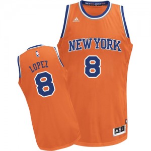 New York Knicks Robin Lopez #8 Alternate Authentic Maillot d'équipe de NBA - Orange pour Enfants
