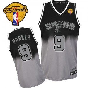 San Antonio Spurs #9 Adidas Fadeaway Fashion Finals Patch Gris noir Authentic Maillot d'équipe de NBA pas cher - Tony Parker pour Homme