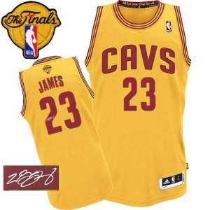 Maillot NBA Or LeBron James #23 Cleveland Cavaliers Alternate Autographed 2015 The Finals Patch Authentic Homme Adidas
