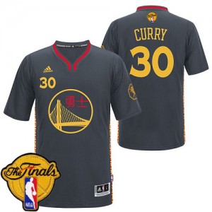 Maillot NBA Golden State Warriors #30 Stephen Curry Noir Adidas Authentic Slate Chinese New Year 2015 The Finals Patch - Homme