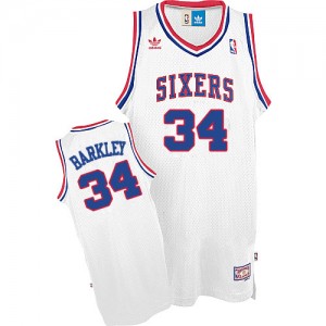 Maillot NBA Philadelphia 76ers #34 Charles Barkley Blanc Adidas Swingman Throwback - Homme