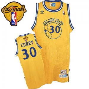 Maillot NBA Or Stephen Curry #30 Golden State Warriors New Throwback Day 2015 The Finals Patch Swingman Homme Adidas